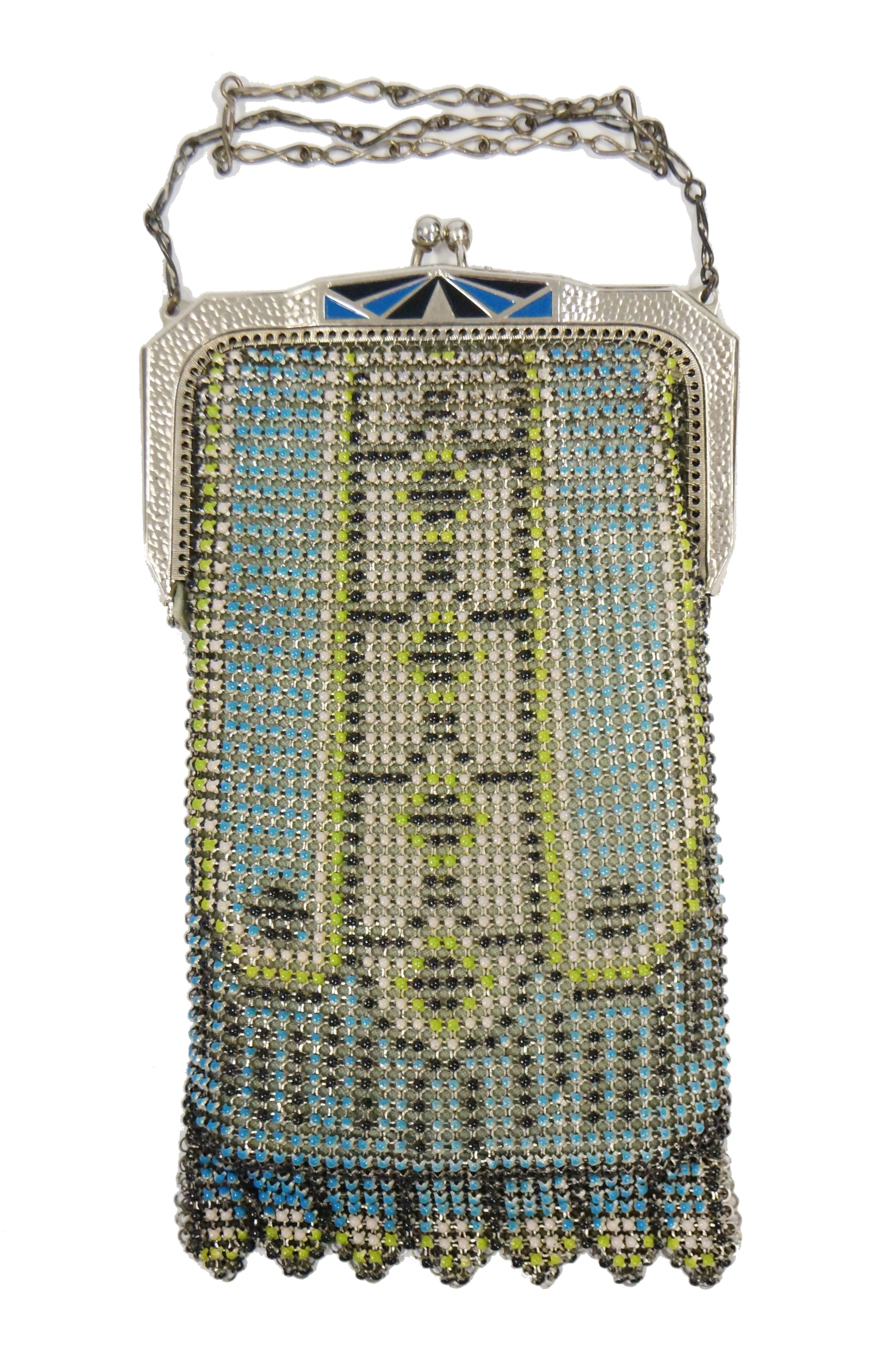 1920s Whiting & Davis Art Deco Blue Enamel Mesh Purse