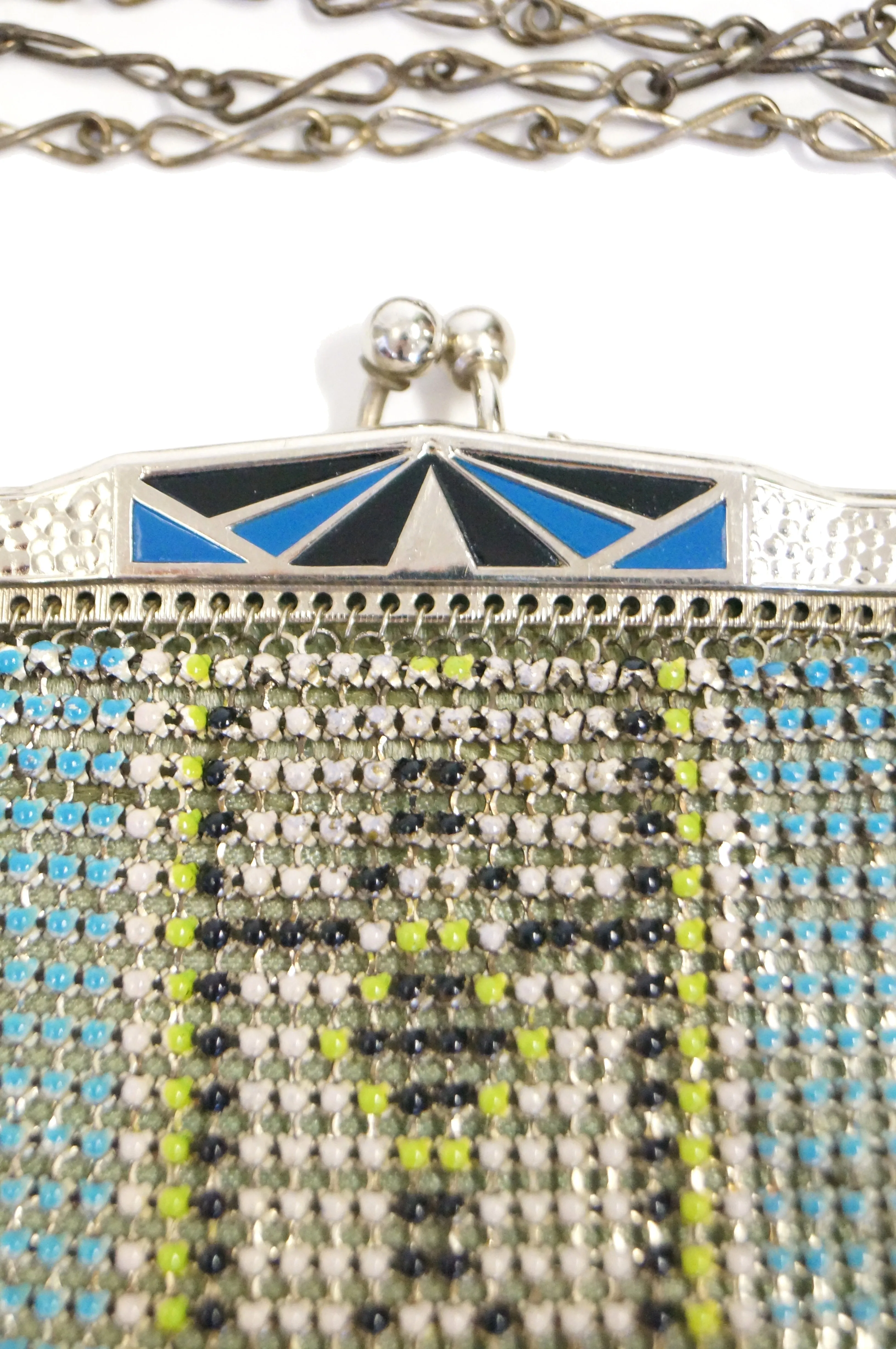 1920s Whiting & Davis Art Deco Blue Enamel Mesh Purse