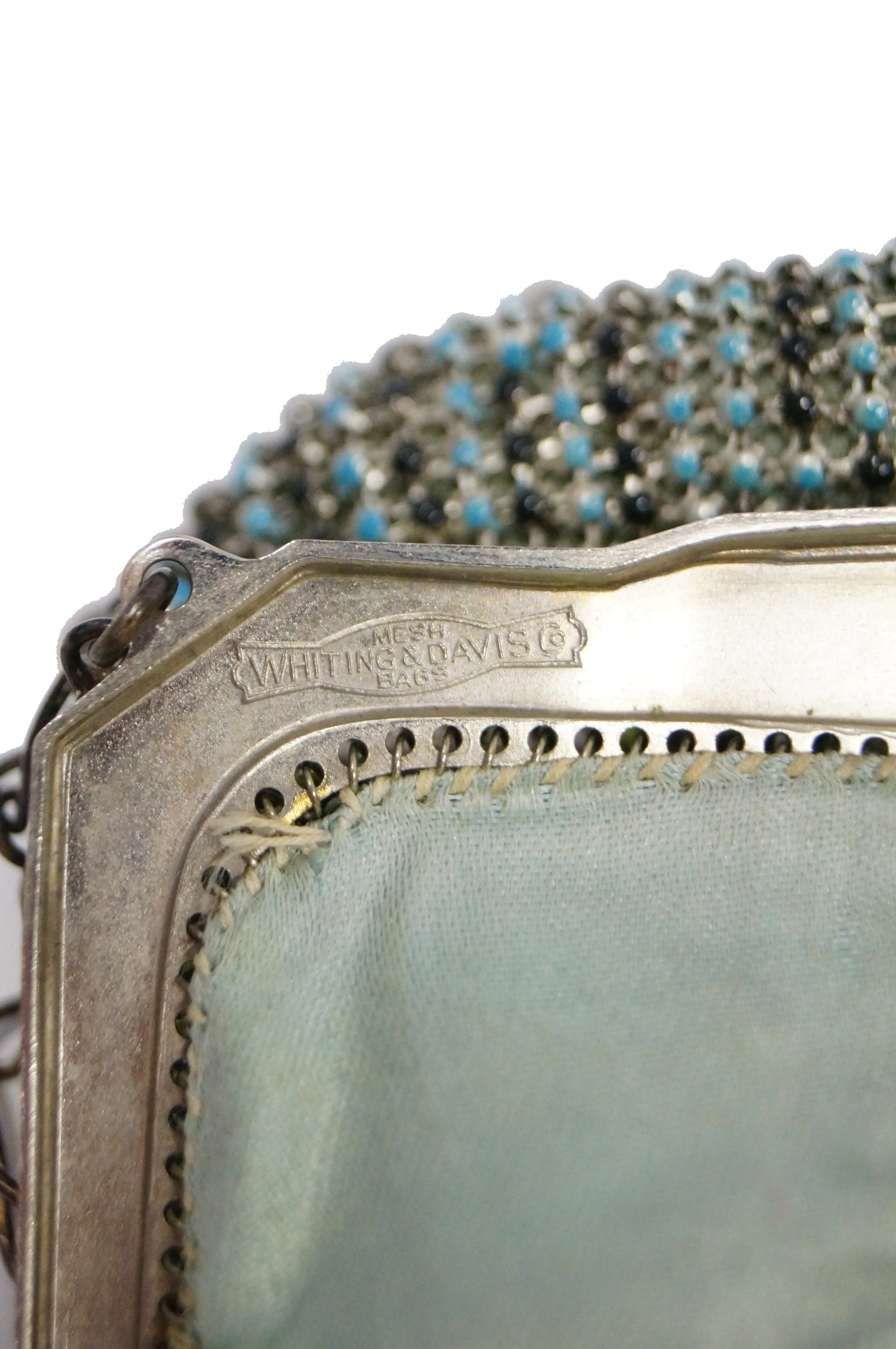1920s Whiting & Davis Art Deco Blue Enamel Mesh Purse