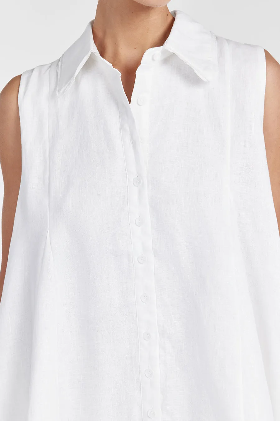 MARC WHITE LINEN SLEEVELESS  DRESS