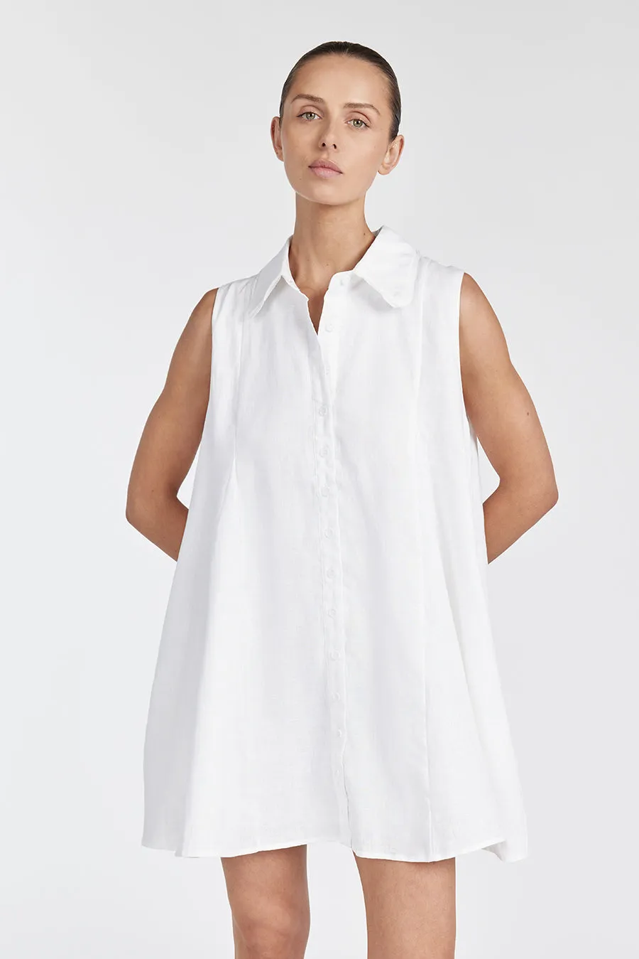 MARC WHITE LINEN SLEEVELESS  DRESS