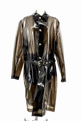 Versace Belted Women's Charcoal PVC Size 54/XL Trenchcoat