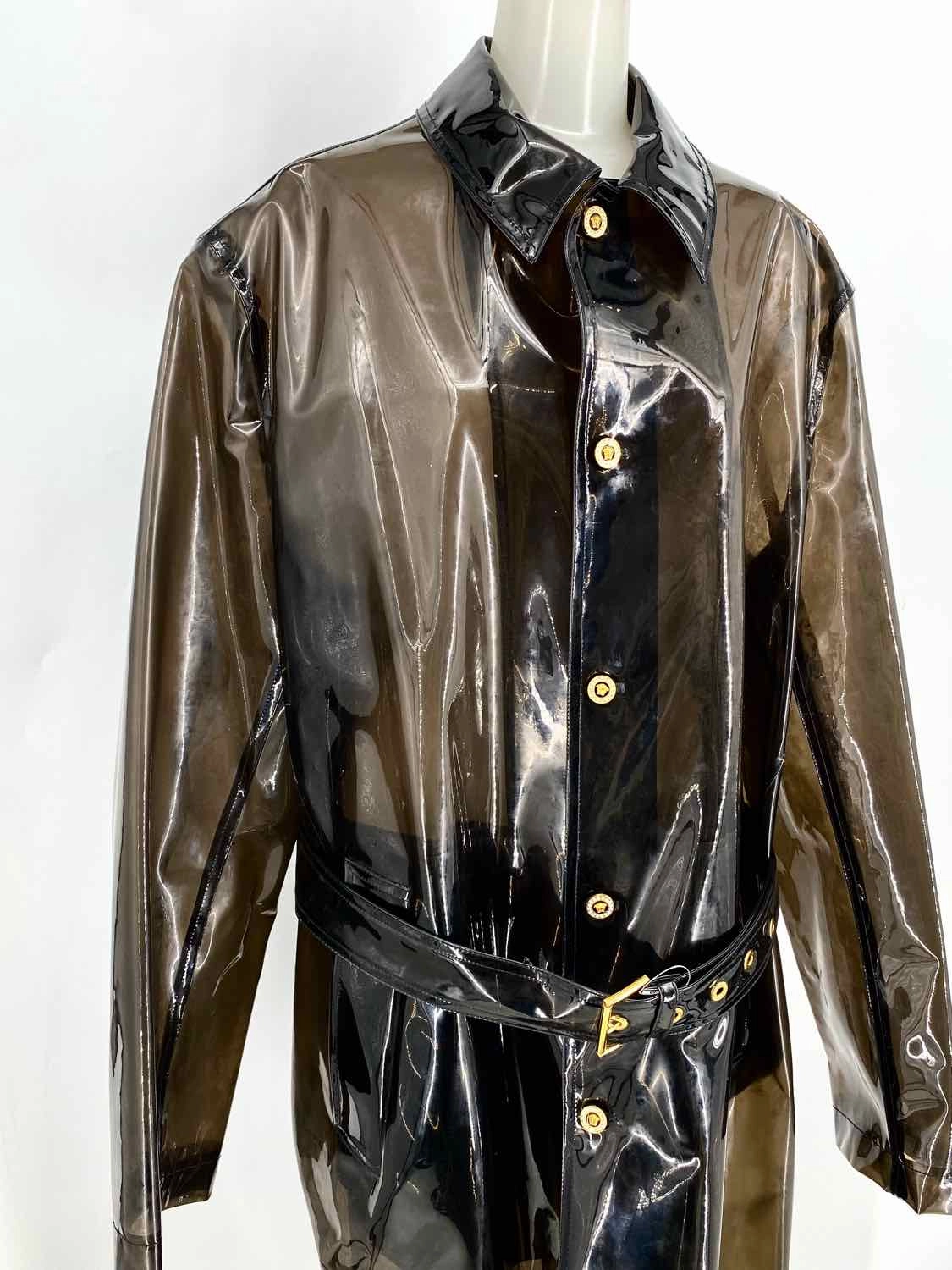 Versace Belted Women's Charcoal PVC Size 54/XL Trenchcoat