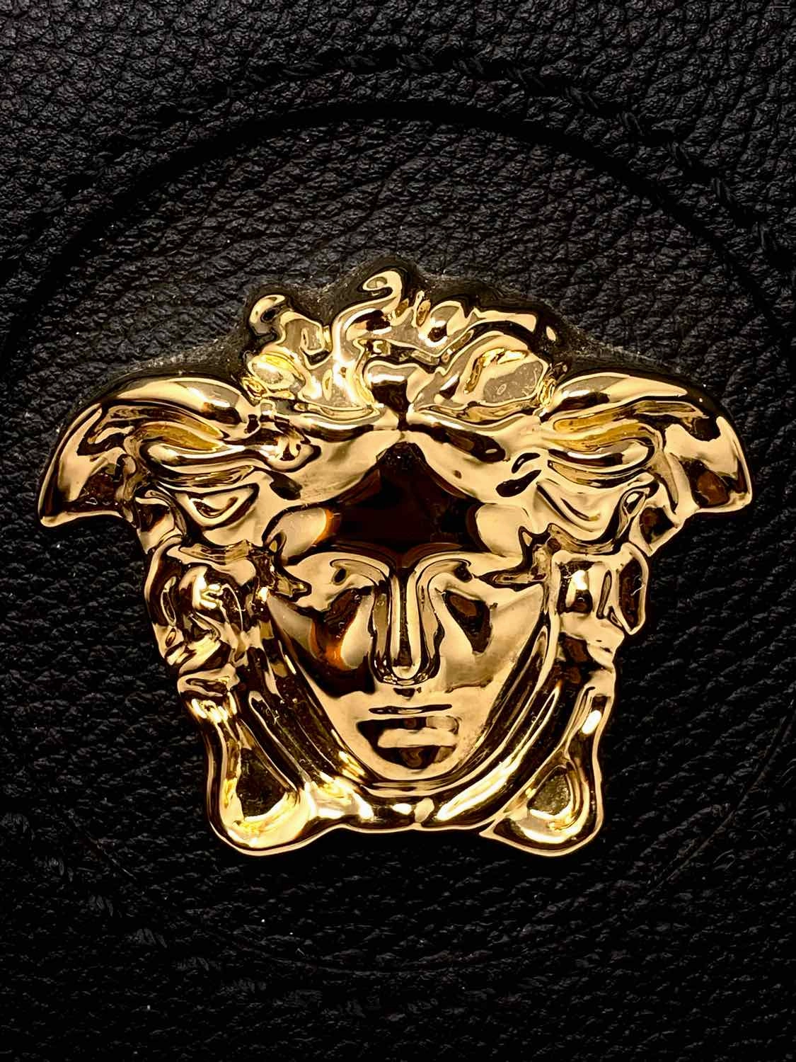 Versace La Medusa Hobo Black Gold Tone Pebbled Leather Shoudler Bag Satchel