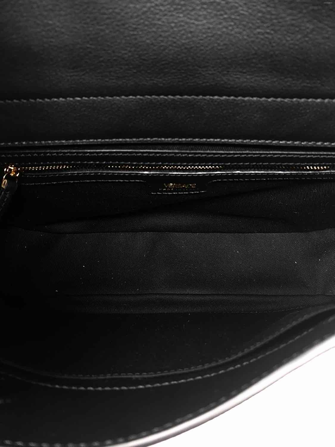 Versace La Medusa Hobo Black Gold Tone Pebbled Leather Shoudler Bag Satchel